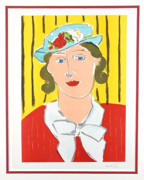 Henri Matisse (1869-1954) Signed Lithograph: Original lithograph by Henri Matisse (1869-1954), Woman Wearing A Hat, plate signed and dated; also, pencil signed lower right margin. Created for "Verve", circa late 1930's. Image measures 12 1/2 x 9