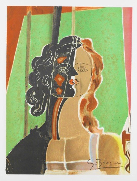 Georges Braque (1882-1963) Lithographic Plate: Lithographic print by Georges Braque (1882-1963), published by "Verve," circa 1939. 14 x 10 3/8 inches. Very good condition. Unframed. Framing Note: Preston Hall removes most works of art on paper fro