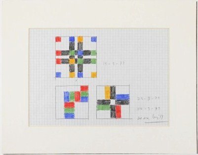 Max Bill (1908-1994) Colored Pencil Study: Graphite and colored pencil drawing on gridded paper, untitled design study, by Max Bill (1908-1994). Signed. 7 5/8 x 11 5/8 inches. Very good condition. Matted but unframed.Provenance: Acquired by th
