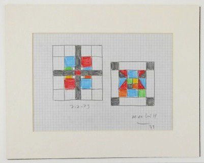 Max Bill (1908-1994) Colored Pencil Study: Graphite and colored pencil drawing on gridded paper, untitled design study, by Max Bill (1908-1994). Signed. 7 5/8 x 11 5/8 inches. Very good condition. Matted but unframed.Provenance: Acquired by th