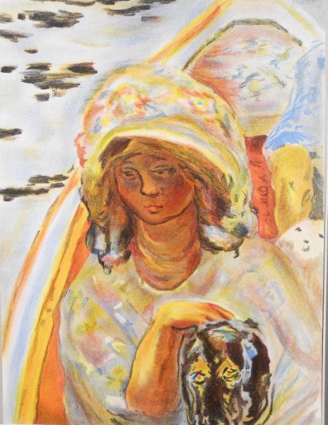 Pierre Bonnard (1867-1947) Original Lithograph: Original lithograph by Pierre Bonnard (1867-1947), Girl with a Dog, created for "Verve," Volume II, no. 5/6, 1939. 14 x 10 3/8 inches. Very good condition. Unframed.Framing Note: Preston Hall removes