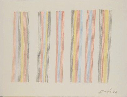 Gene Davis (1920-1985) Colored Pencil Drawing: Original colored pencil drawing on smooth, slightly off-white wove paper, untitled (vertical stripes), by Gene Davis (1920-1985). Signed and dated lower right. Removed from frame for inspection; now m