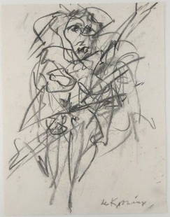 Willem De Kooning (1904-1997) Charcoal Drawing: Original charcoal drawing, untitled (figure), by Willem de Kooning (1904-1997). Signed lower right. 12 5/8 x 9 3/4 inches. Very good condition. Unframed.Provenance: Acquired by the present owner's