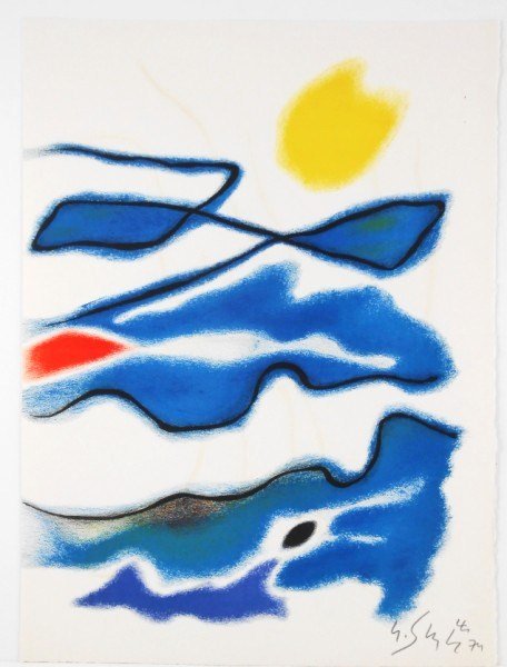 Gustave Singier (1909-1984) Signed Lithograph: Original lithograph by Gustave Singier (1909-1984), pencil signed and dated '74 lower right; presumably printed for the folio, Blason Du Corps Blesse and similar to an unsigned suite offered by our ga