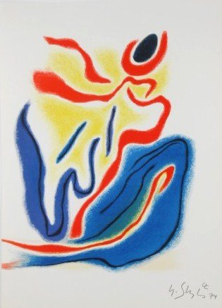 Gustave Singier (1909-1984) Signed Lithograph: Original lithograph by Gustave Singier (1909-1984), pencil signed and dated '74 lower right; presumably printed for the folio, Blason Du Corps Blesse and similar to an unsigned suite offered by our ga