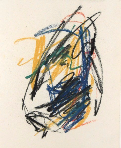 Joan Mitchell (1926-1992) Pastel: Original pastel on Arches paper (unwatermarked but almost certainly the same paper as the preceding lot), untitled abstract, unsigned, by Joan Mitchell (1926-1992). 8 5/8 x 6 5/8 inches. Matted but un