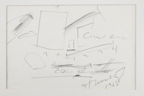 Cy Twombly (1928-2011) Pencil Drawing: Pencil drawing on white stationary (Italian watermark), untitled abstract, attributed to Cy Twombly (1928-2011). Signed and dated 1968. 8 1/4 x 11 1/2 inches. Matted but sold unframed.Property of a pr