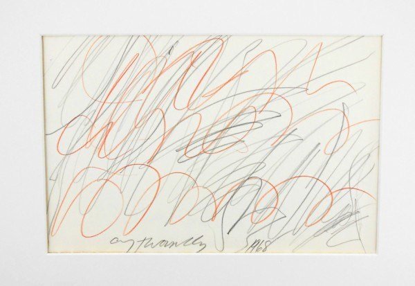 Cy Twombly (1928-2011) Pencil Drawing: Pencil drawing on white stationary (Italian watermark), untitled abstract, attributed to Cy Twombly (1928-2011). Signed, circa 1968. 8 1/4 x 11 1/2 inches. Matted but sold unframed.Property of a priva