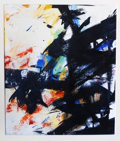 Franz Kline (1910-1962) Mixed Media Painting: Original mixed media painting on cardboard by Franz Kline (1910-1962), untitled abstract composition, signed and dated '61 lower left. 20 x 17 1/4 inches. Very good condition. Matted but unframed.Prop