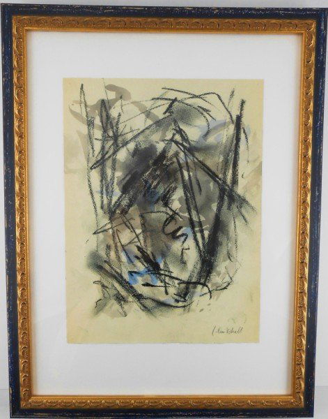 Joan Mitchell Watercolor & Chalk Drawing: Watercolor and black chalk drawing, untitled abstract, by Joan Mitchell (1926-1992). Signed. 11 3/8 x 8 1/2 inches. Framed.Provenance: Acquired by the present owner's family at Galerie Kleber, Paris,