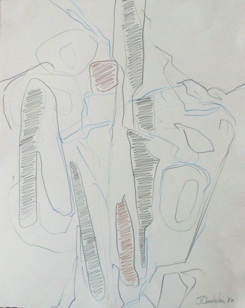 John Chamberlain (1927-2011) Pencil Drawing: Original pencil and colored pencil drawing, untitled abstract composition on wove paper, by John Angus Chamberlain (1927-2011). Signed and dated lower right. 25 x 20 inches. Excellent condition.Lot No