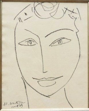 Henri Matisse (1869-1954) Charcoal Drawing: Original charcoal drawing on paper, portrait of a woman, attributed to or in the manner of Henri Matisse (1869-1954). Signed and dated lower left. Appears to be in very good condition. Not examined ou
