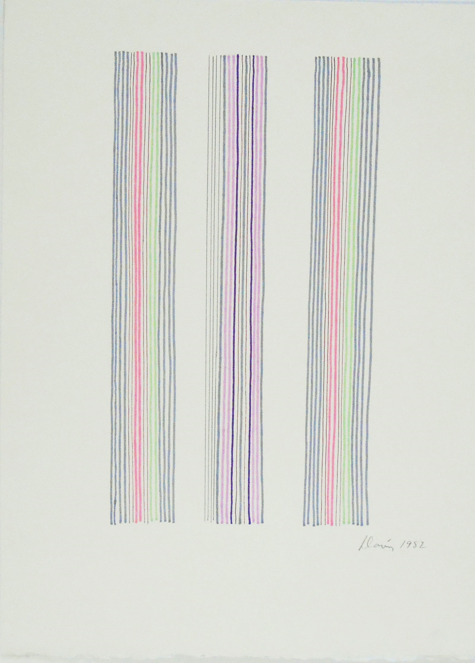 Gene Davis* (1920-1985) Ink Drawing (See Guarantee & Disclaimer): Drawing with colored inks and graphite on heavy off-white wove paper, untitled. Pencil signed and dated 1982 (Gene Davis*, 1920-1985). Excellent condition; having no damage or repairs. Removed from fr