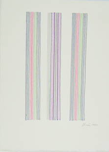 Gene Davis* (1920-1985) Ink Drawing (See Guarantee & Disclaimer): Drawing with colored inks and graphite on heavy off-white wove paper, untitled. Pencil signed and dated 1982 (Gene Davis*, 1920-1985). Excellent condition; having no damage or repairs. Removed from