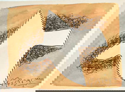 Georges Braque* (1882-1963) Watercolor (See Guarantee & Disclaimer: Watercolor with ink on Arches wove paper (partial watermark visible), bird in flight, signed (Georges Braque*, 1882-1963). Excellent condition, having no visible damage or signs of repair. Removed