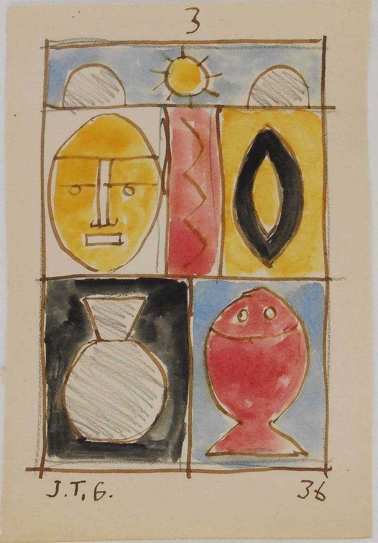 Joaquin Torres-Garcia (1874-1949) Watercolor (See Guarantee & Disclaimer): Watercolor and black ink with pencil on thin wove sketchbook paper, constructive composition, signed with the artist's initials and dated (Joaquin Torres-Garcia*, 1874-1949). Good condition overall. R