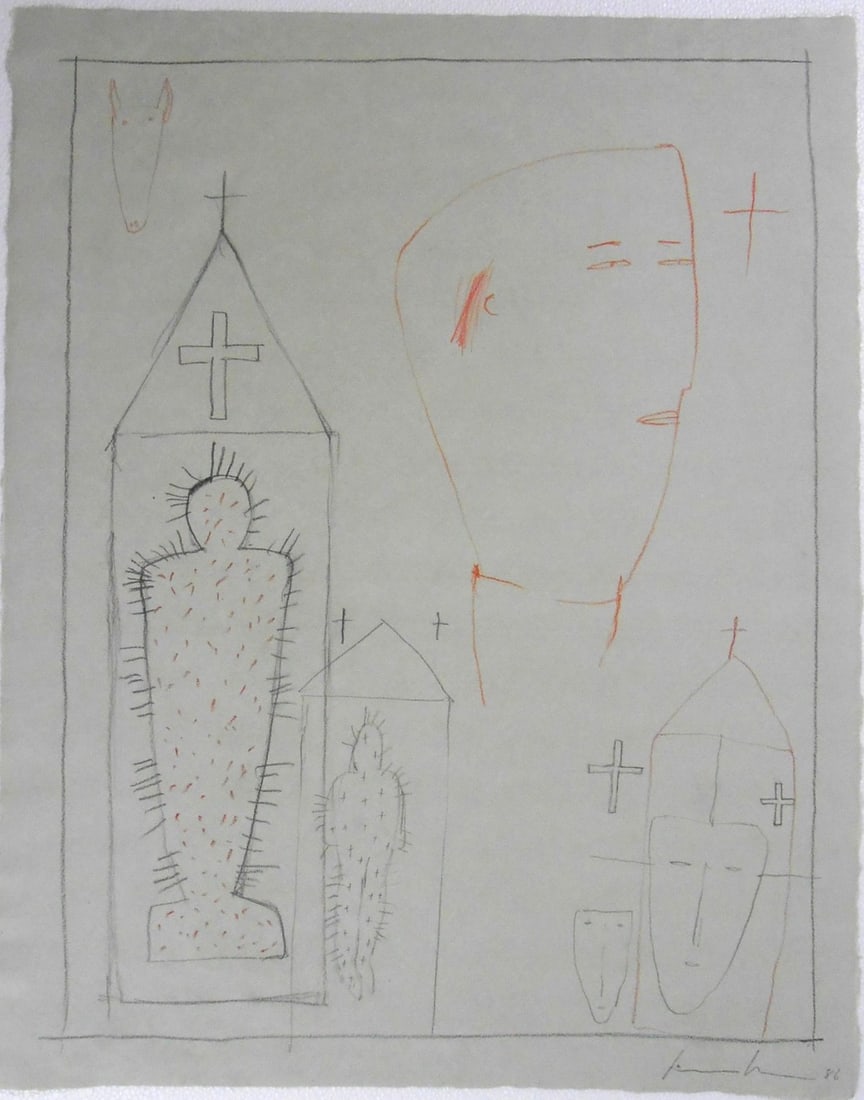 James Brown* (1951-2020) Drawing (See Guarantee): Pencil and colored pencil drawing by James Brown (1951-2020) executed on light green handmade paper (with watermark dated 1986), untitled abstract, pencil signed dated '86. Excellent condition. Remove