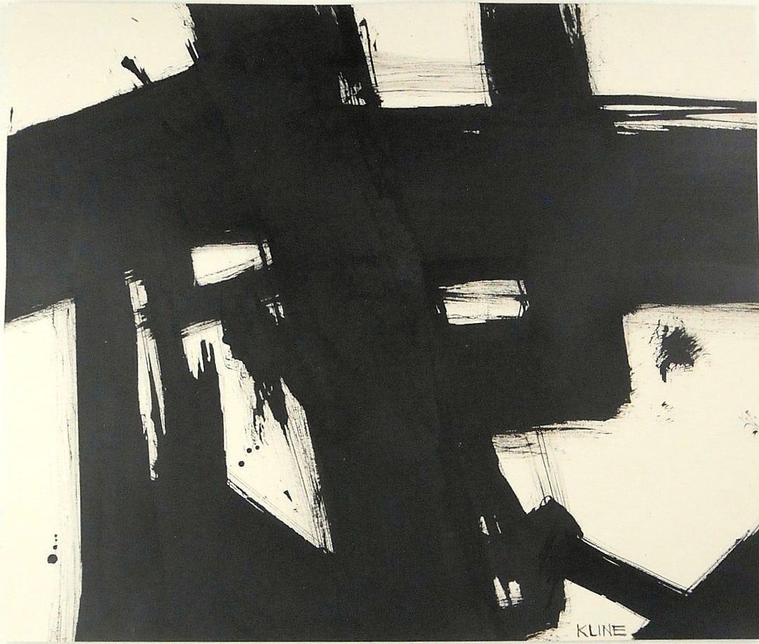 Franz Kline (1910-1962) Black Ink Drawing: Black ink drawing on wove paper, untitled abstract, signed (Franz Kline*, 1910-1962). Overall condition is very good, having no damage or visible repairs. Removed from frame for inspection, photograph