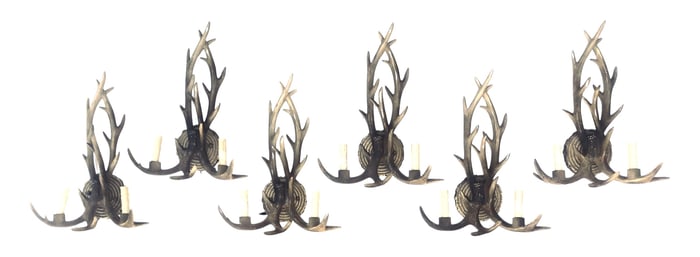 Set Of 6 Antler Wall Sconces