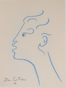 Jean Cocteau* (1889-1963) Blue Chalk Drawing (See Guarantee & Disclaimer)