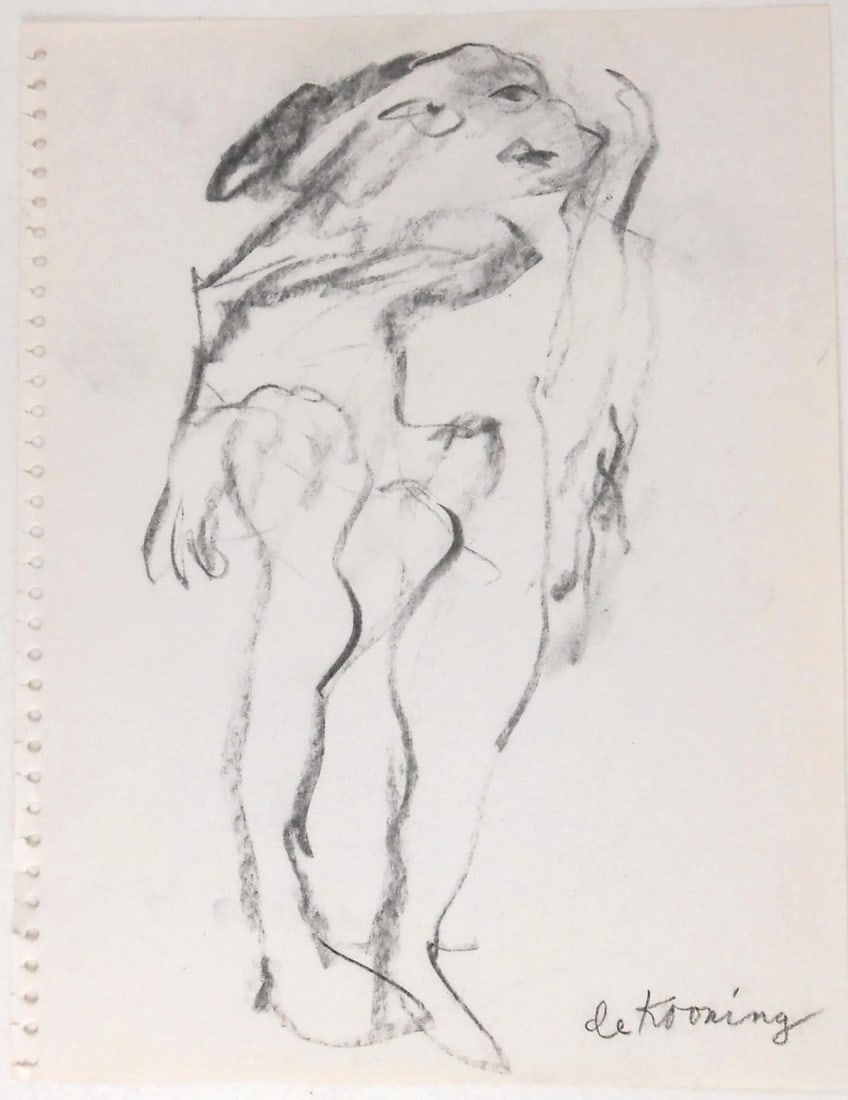 Willem De Kooning* (1904-1997) Charcoal Drawing (See Guarantee & Disclaimer): Charcoal drawing on watermarked sketchbook paper, untitled (woman), signed (Willem de Kooning*, 1904-1997). Very good condition, having no apparent damage or repairs. Removed from frame for inspection