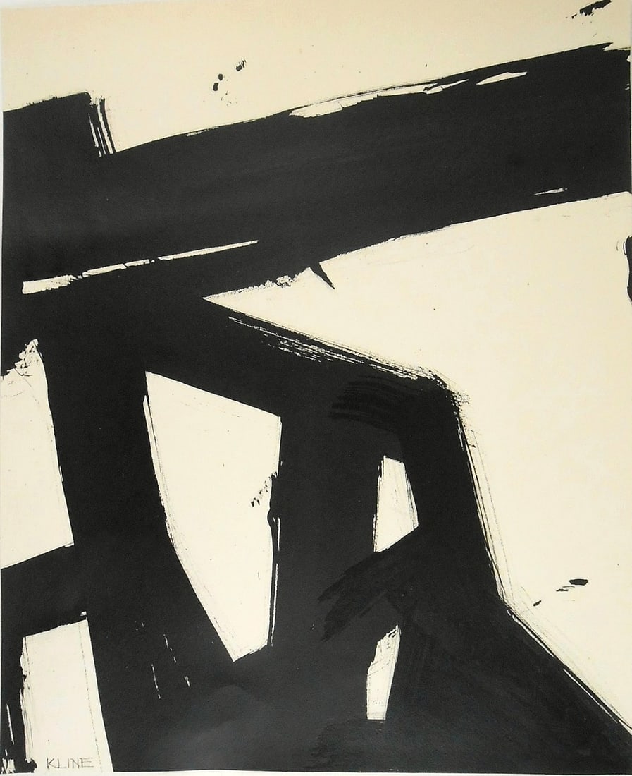 Franz Kline (1910-1962) Black Ink Drawing: Black ink drawing on wove paper, untitled abstract, signed (Franz Kline*, 1910-1962). Overall condition is very good, having no damage or visible repairs. Removed from frame for inspection, photograph