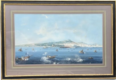 Bay Of Naples Grand Tour Gouache, 19th Century