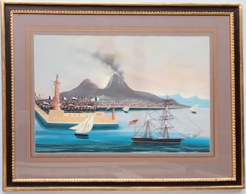 Port Of Naples Gouache On Paper, 19th Century