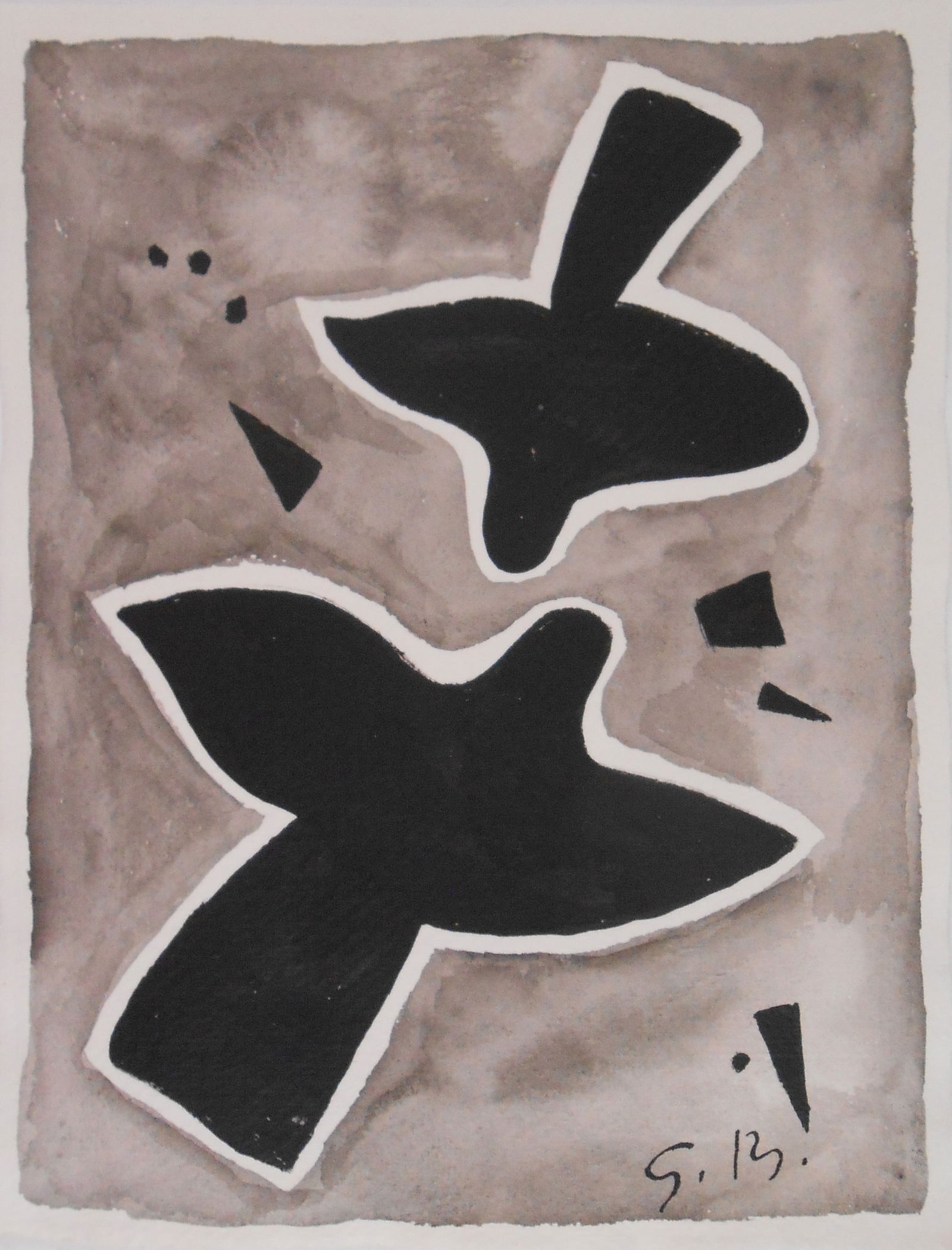 Georges Braque* (1882-1963) Ink Drawing (See Guarantee & Disclaimer): Ink drawing with wash on handmade laid paper, two birds in flight, signed (Georges Braque*, 1882-1963). Excellent condition, having no visible damage or signs of repair. Removed from frame for inspect