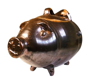 Glazed Earthenware Piggy Bank, Circa mid-20th C.