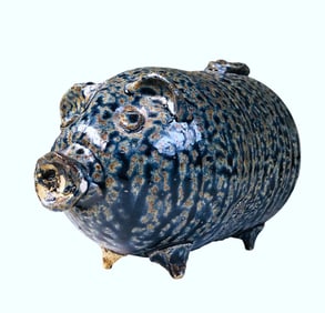Vintage Glazed Stoneware Piggy Bank, 1981
