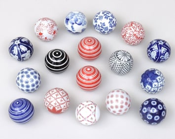 Group Of Polychrome Glazed Carpet Balls (17)