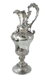 Important Sterling Silver Repousse Wine Ewer