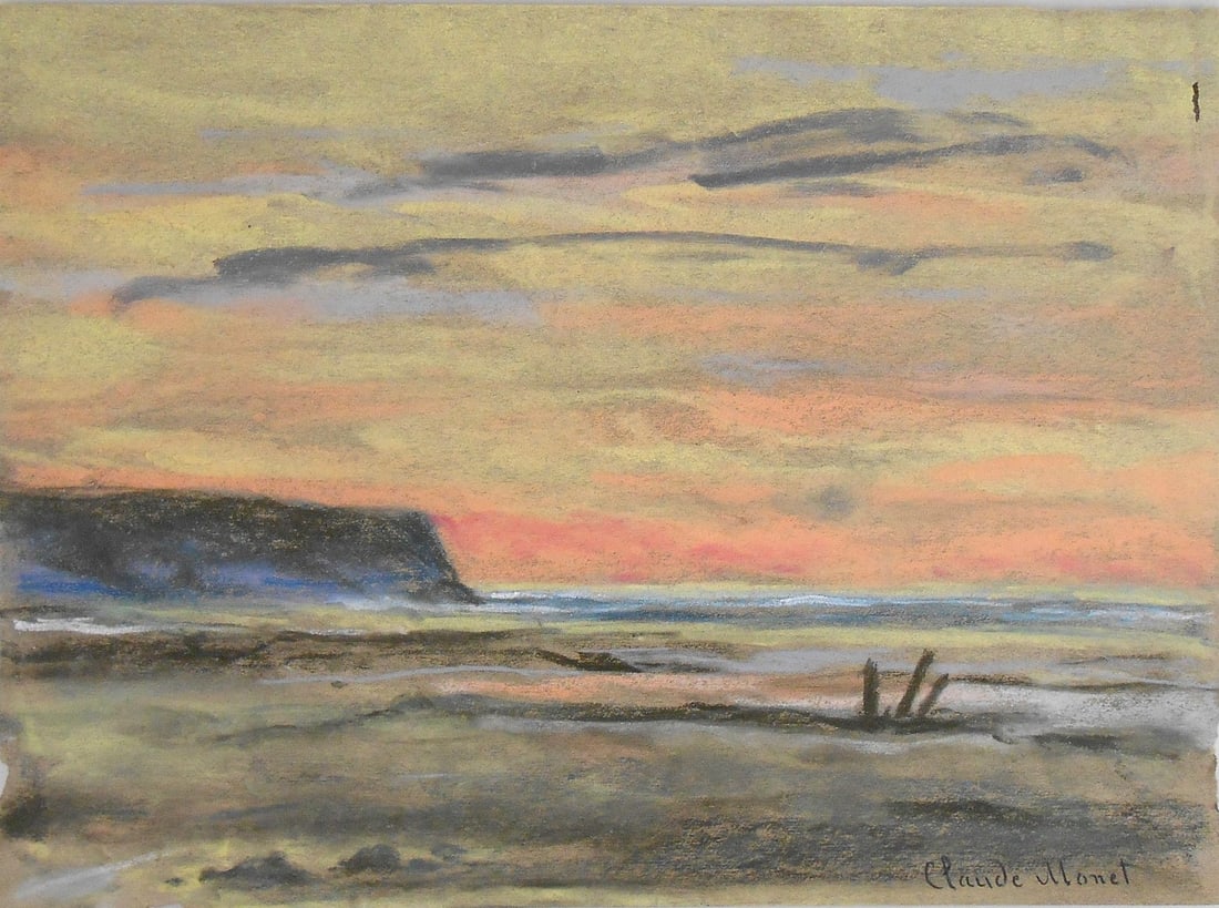 Claude Monet* (1840-1926) Pastel On Paper (See Guarantee & Disclaimer): Pastel on colored paper, landscape, signed (Claude Monet*, 1840-1926). Very small hole in upper right corner, a few very minor margin losses and imperfections, otherwise good condition overall. Remove