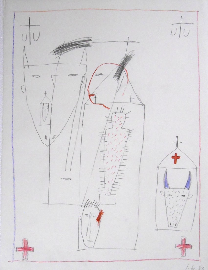 James Brown* (1951-2020) Drawing (See Guarantee): Mixed media drawing by James Brown (1951-2020) executed on smooth handmade paper (with watermark dated 1986), untitled abstract, pencil signed with the artist's initials and dated '86. Excellent condi