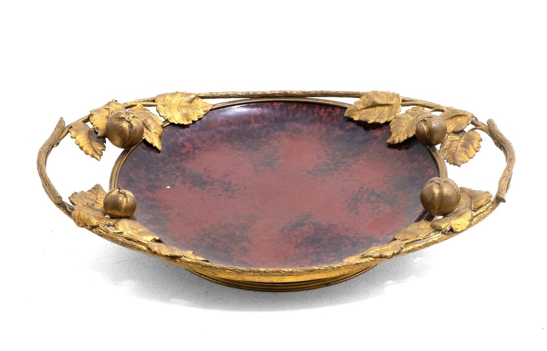 Paul Millet (1870-1950) Sevres Centerpiece: Beautiful richly glazed Sevres porcelain centerpiece by Paul Millet (1870-1950) with gilt bronze mounted frame. Circa 1910. Very good condition. Dimensions: L. 13 inches W. 9 3/8 inches H. 2 inches