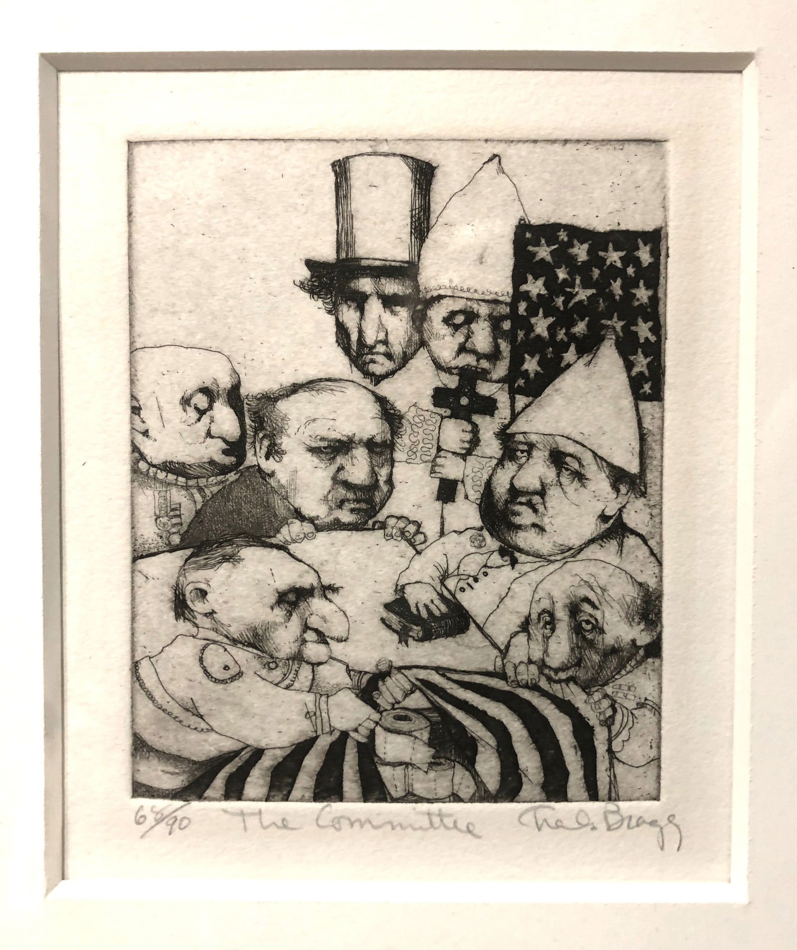 Charles Bragg (1931-2017) Etching, Signed: Charles Bragg (1931-2017) etching, The Committee. Pencil signed, numbered and titled. Very good condition.Dimensions (image only): H. 5 inches W. 4 inchesDimensions (framed): H. 15 inches W. 13 1/2 in