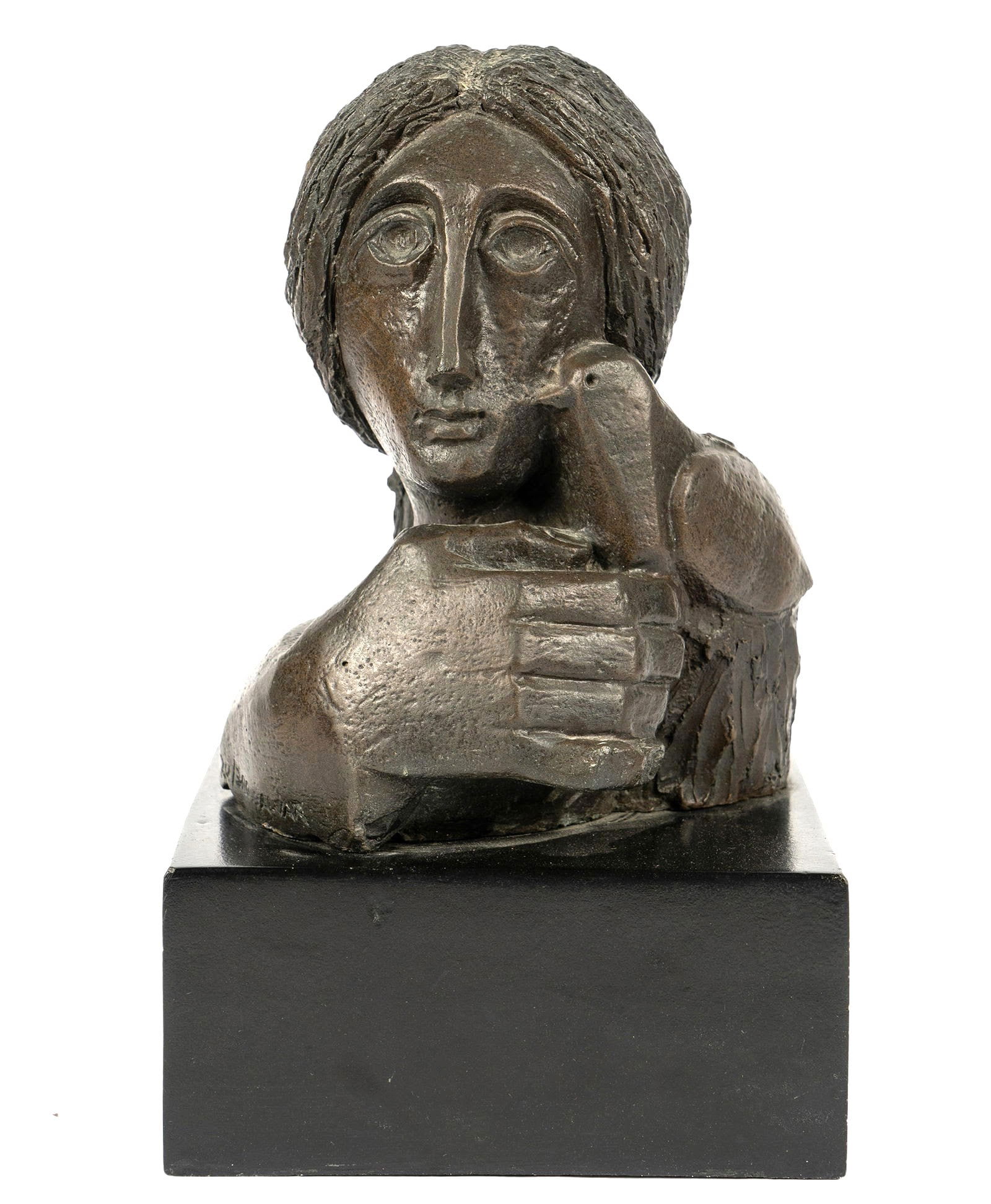 ALVAR Sunol Munoz-Ramos (b. 1935) Bronze Figure: Alvar Sunol Munoz-Ramos (Alvar, b. 1935), bronze figure of a woman with bird, raised on a conforming rectangular wood base, signed and numbered. Very good condition.Dimensions: H. 10 inches W. 5 3/4 i