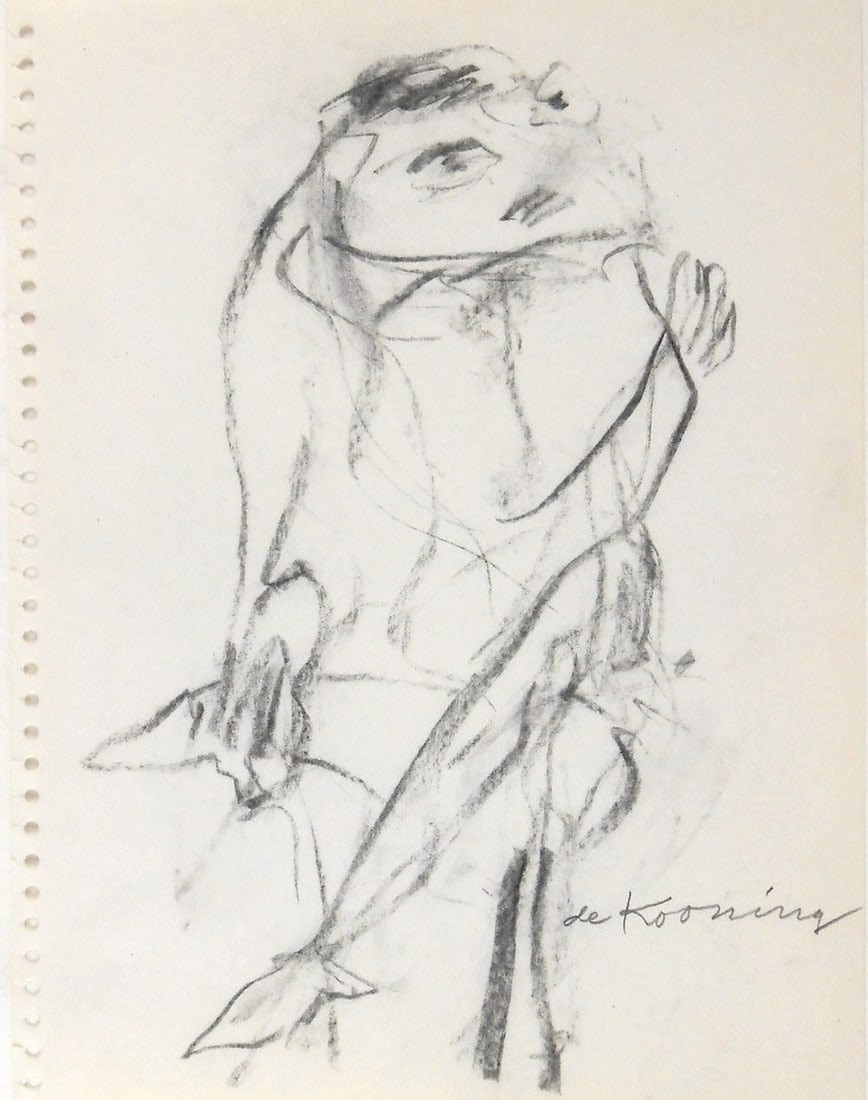 Willem De Kooning* (1904-1997) Charcoal Drawing (See Fine Art Disclaimer: Charcoal drawing on watermarked sketchbook paper, untitled (woman), signed (Willem de Kooning*, 1904-1997). Very good condition, having no apparent damage or repairs. Removed from frame for