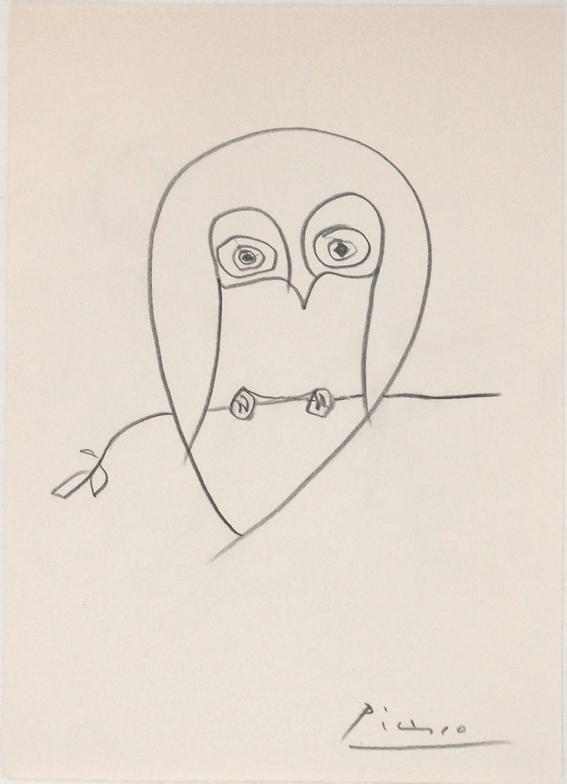 Pablo Picasso* (1881-1973) Pencil Drawing (See Fine Art Disclaimer): Pencil drawing on off-white wove paper, perching owl, signed (Pablo Picasso*, 1881-1973). Very good condition, having no readily apparent damage or repairs. Removed from frame for inspection, photogra