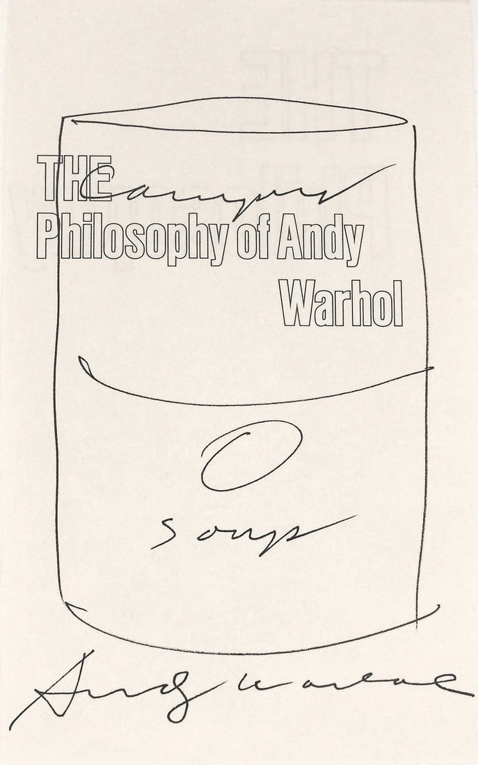 Andy Warhol (1928-1987) Soup Can Drawing: Souvenir Campbell's soup can drawing executed in felt-tip pen on a page from Andy Warhol's, "The Philosophy of Andy Warhol (from A to B)," by Andy Warhol* (1928-1987). Signed. Excellent condition. Rem