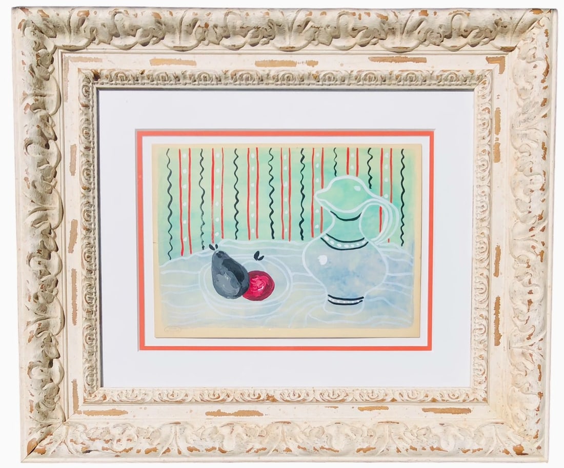 Andre Derain* (1880-1954) Gouache (See Fine Art Disclaimer): Gouache on paper, untitled still life, stamped with the artist's estate stamp (Andre Derain*, 1880-1954). Very small tear at left margin edge, otherwise appears to be in very good condition. Not exami