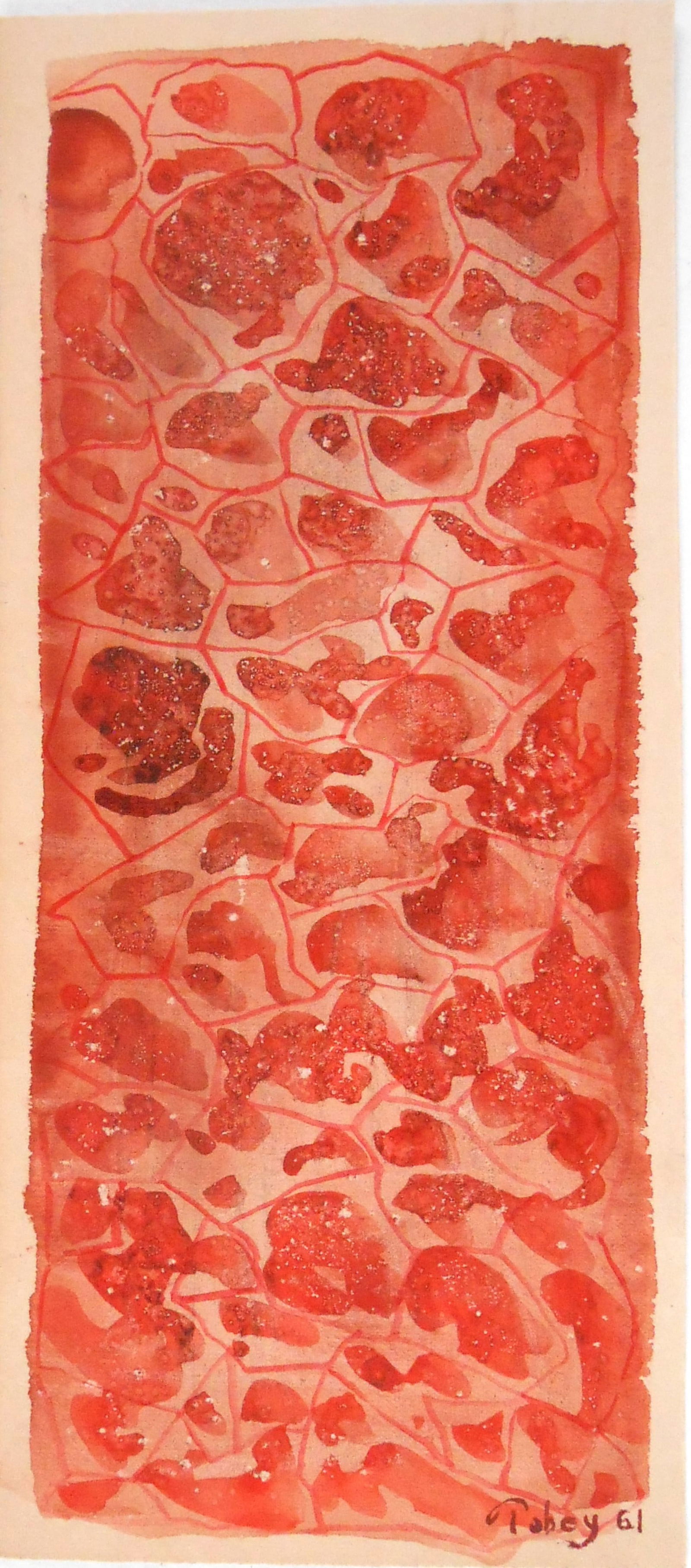 Mark Tobey* (1890-1976) Tempera On Paper (See Guarantee & Disclaimer): Tempera on light-tan wove paper, untitled abstract composition, signed and dated (Mark Tobey*, 1890-1976). Very good condition, having no readily apparent damage or repairs. Removed from frame for auc