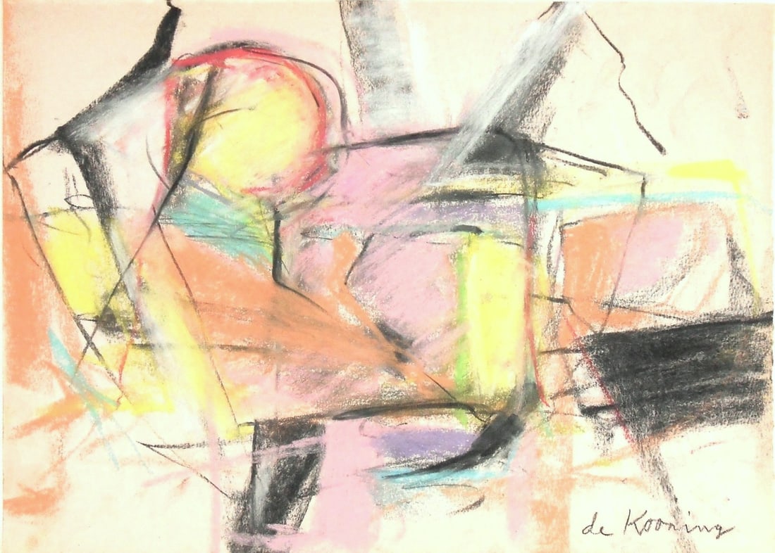Willem De Kooning (1904-1997) Pastel: Charcoal and pastel drawing on wove paper, untitled abstract, by Willem de Kooning* (1904-1997). Signed. Very good condition overall, with no observable damage or repairs. Removed from frame for inspe