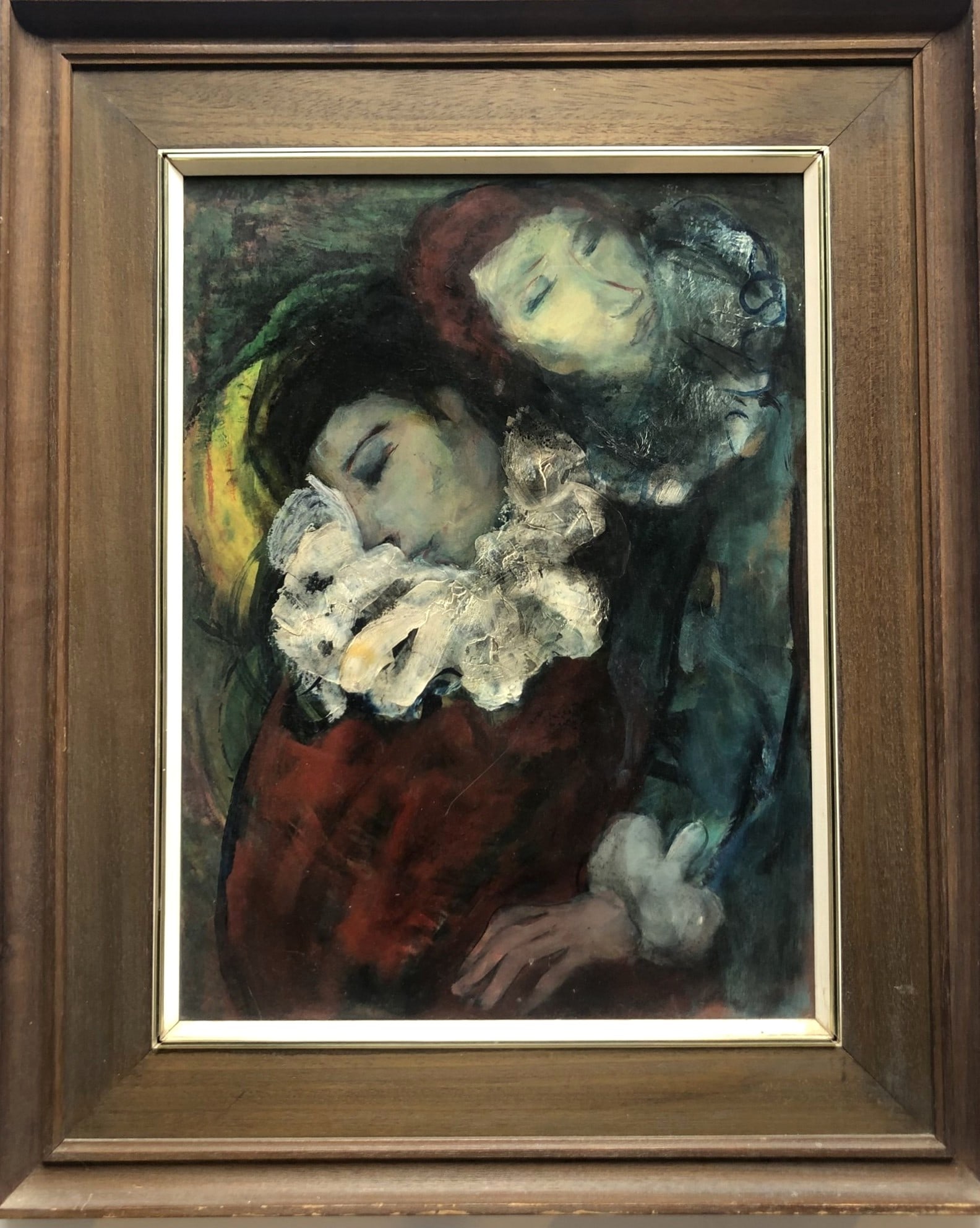 Arie Wachenhauser (1917-1998) Oil Painting: Oil painting on wood, two clowns, by Arie Wachenhauser (1917-1998). Very good condition. Framed. Dimensions: H. 21 1/2 inches W. 15 3/4 inches
