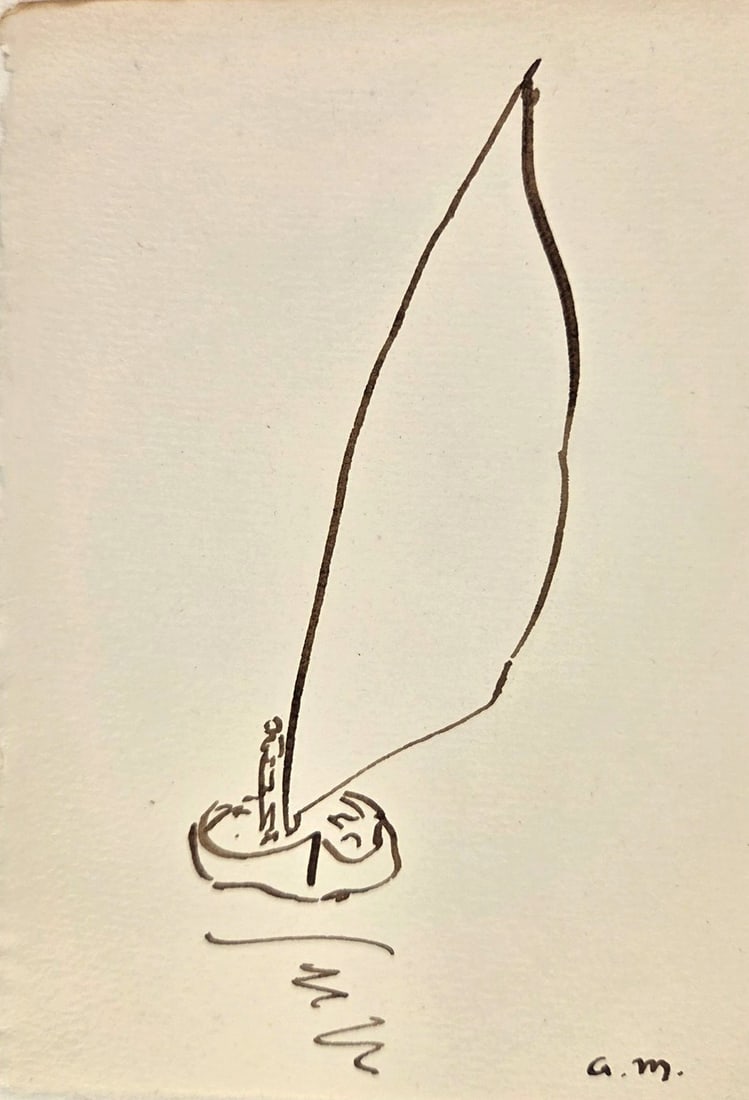 Albert Marquet* (1875-1947) Ink Sketch (See Fine Art Disclaimer): Pen and ink sketch on laid paper, Tunisian felucca, signed with the artist's initials (Albert Marquet*, 1875-1947). Very good condition overall, having no visible damage or repairs. Sold unframed. Dim