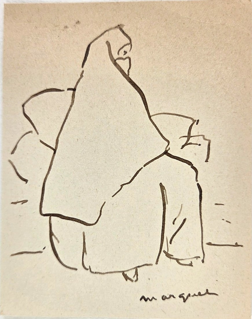 Albert Marquet* (1875-1947) Ink Sketch (See Fine Art Disclaimer): Pen and ink sketch on wove paper, seated Tunisian woman, signed with the artist's initials (Albert Marquet*, 1875-1947). Very good condition overall, having no visible damage or repairs. Sold unframed