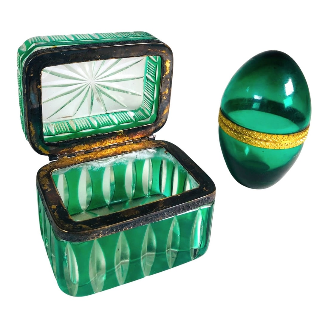 Two Green Glass Antique Boxes (1 of 2)