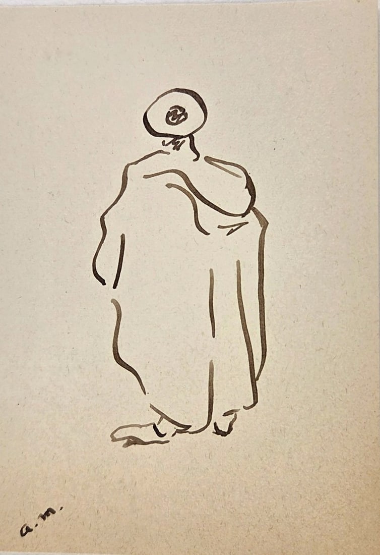 Albert Marquet* (1875-1947) Ink Sketch (See Fine Art Disclaimer): Pen and ink sketch on wove paper, Tunisian standing figure, signed with the artist's initials (Albert Marquet*, 1875-1947). Very good condition overall, having no visible damage or repairs. Sold