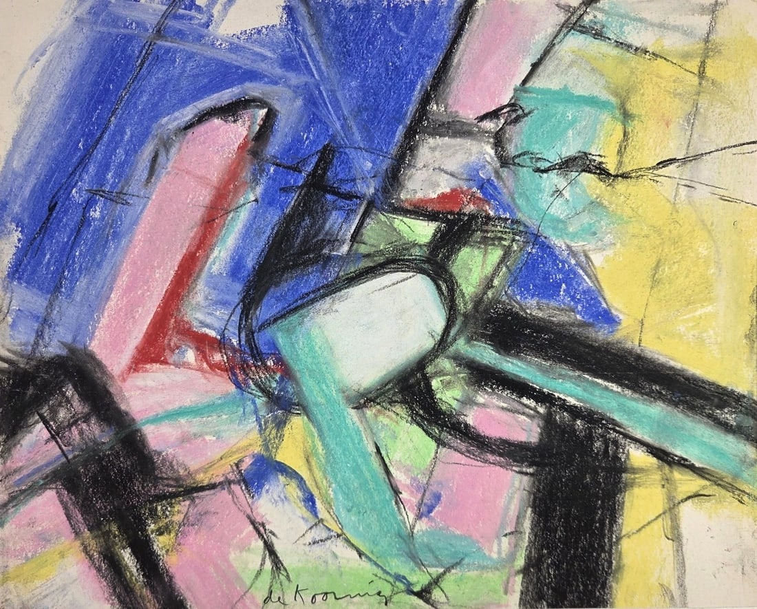 Willem De Kooning (1904-1997) Pastel (See Guarantee): Pastel on wove paper, untitled abstract, by Willem de Kooning (1904-1997). Signed, lower middle. Excellent condition overall, having no visible damage or repairs. Unframed for inspection,